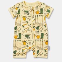 Beanstork Short Romper - Yellow Gardening Print